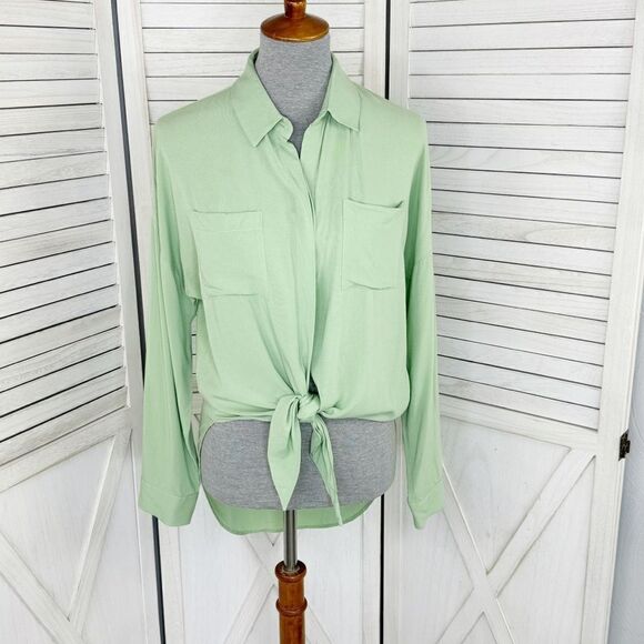 Maeve By Anthropologie Tie Front Button Down Blouse Shirt Mint Green Small - Picture 1 of 14